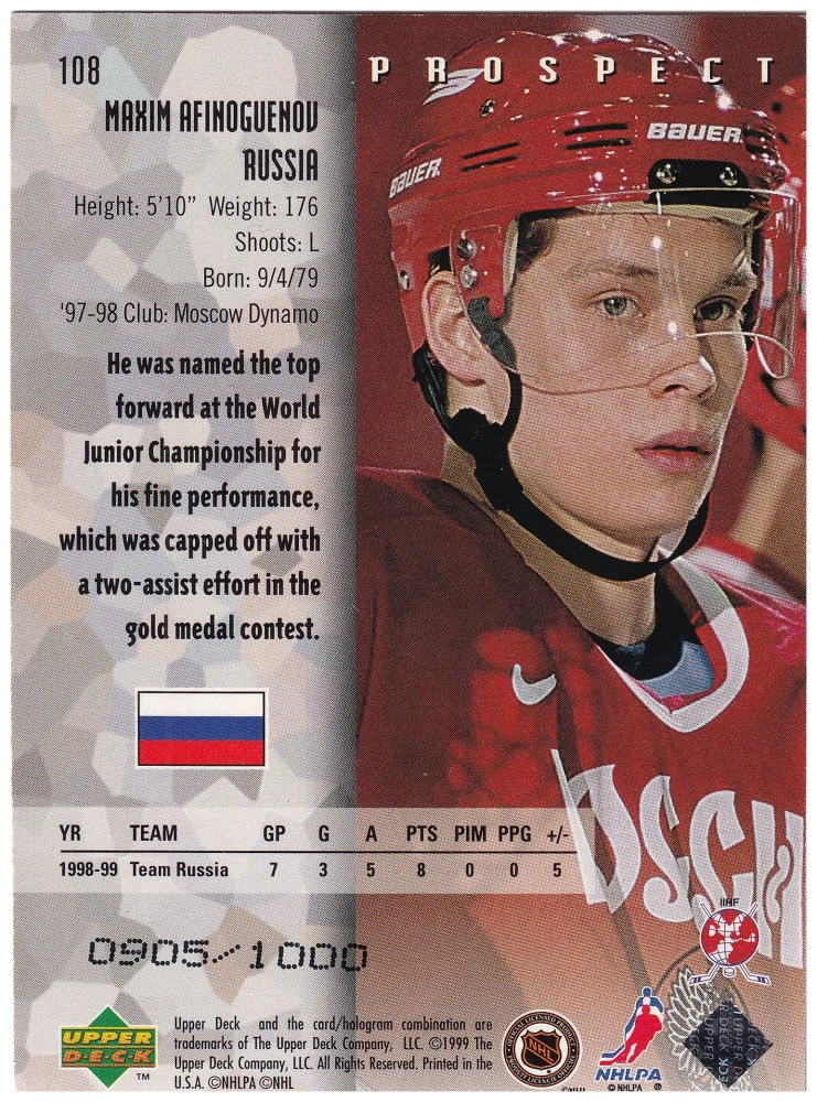 1998-99 UD Black Diamond - Maxim Afinoguenov - Prospect Triple Diamond /1000 #108