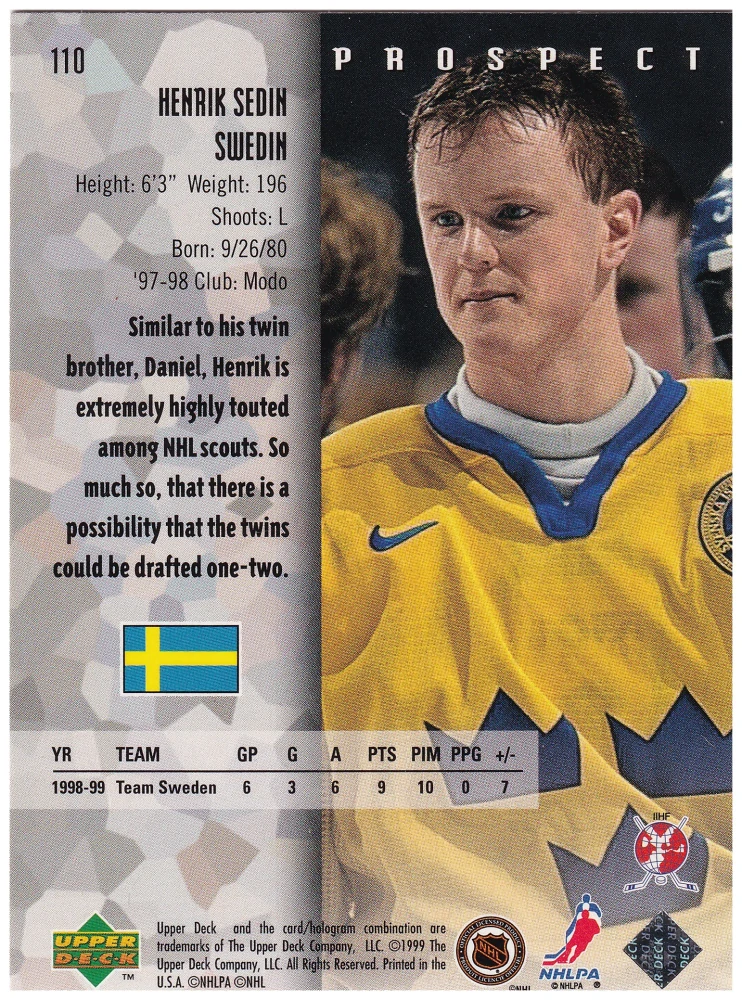 1998-99 UD Black Diamond - Henrik Sedin - Prospect #110