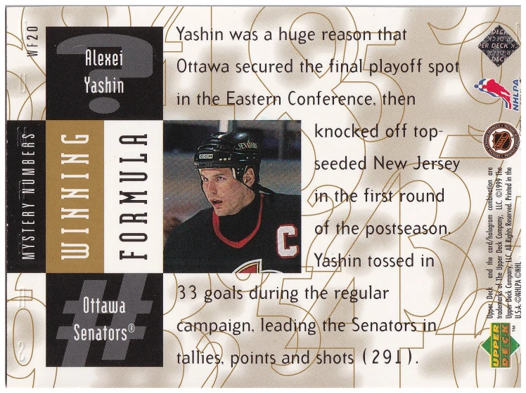 1998-99 UD Black Diamond - Alexei Yashin - Winning Formula Gold /1650 #WF20
