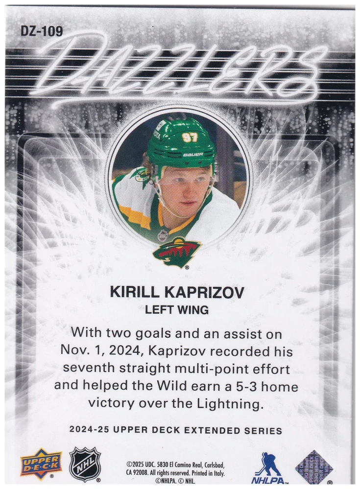 2024-25 UD Extended Series - Kirill Kaprizov - Dazzlers Blue #DZ-109
