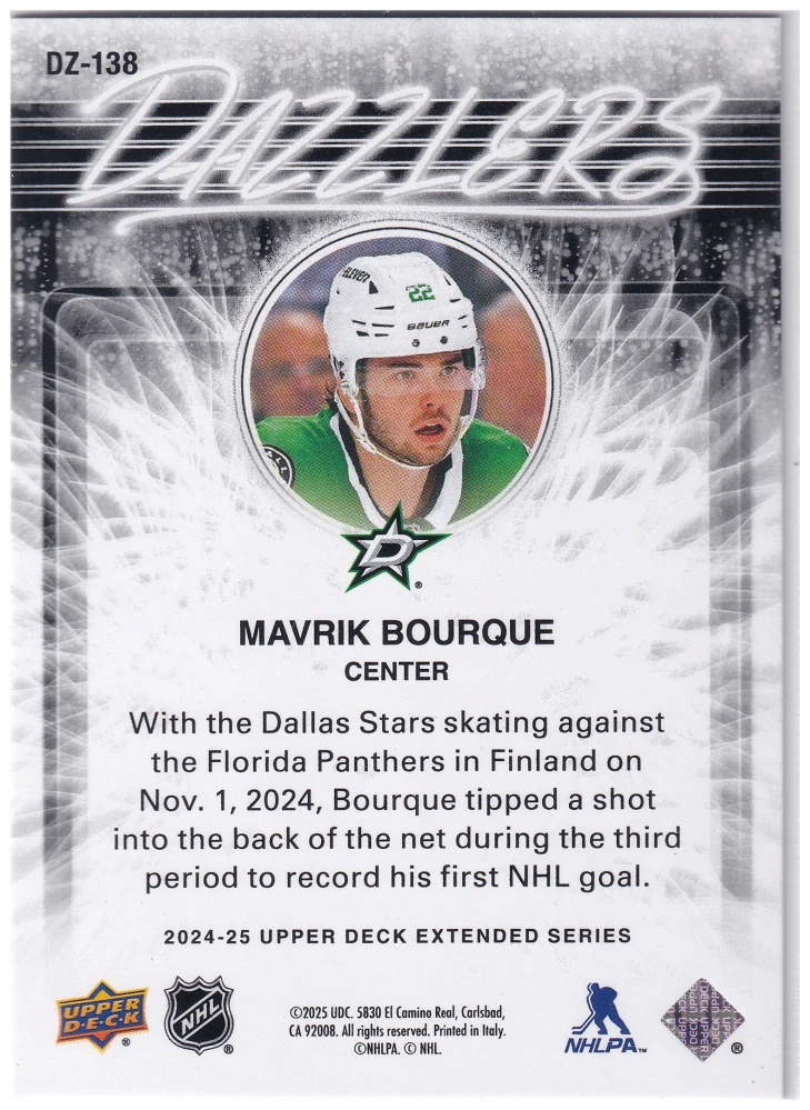 2024-25 UD Extended Series - Mavrik Bourque - Dazzlers Blue #DZ-138