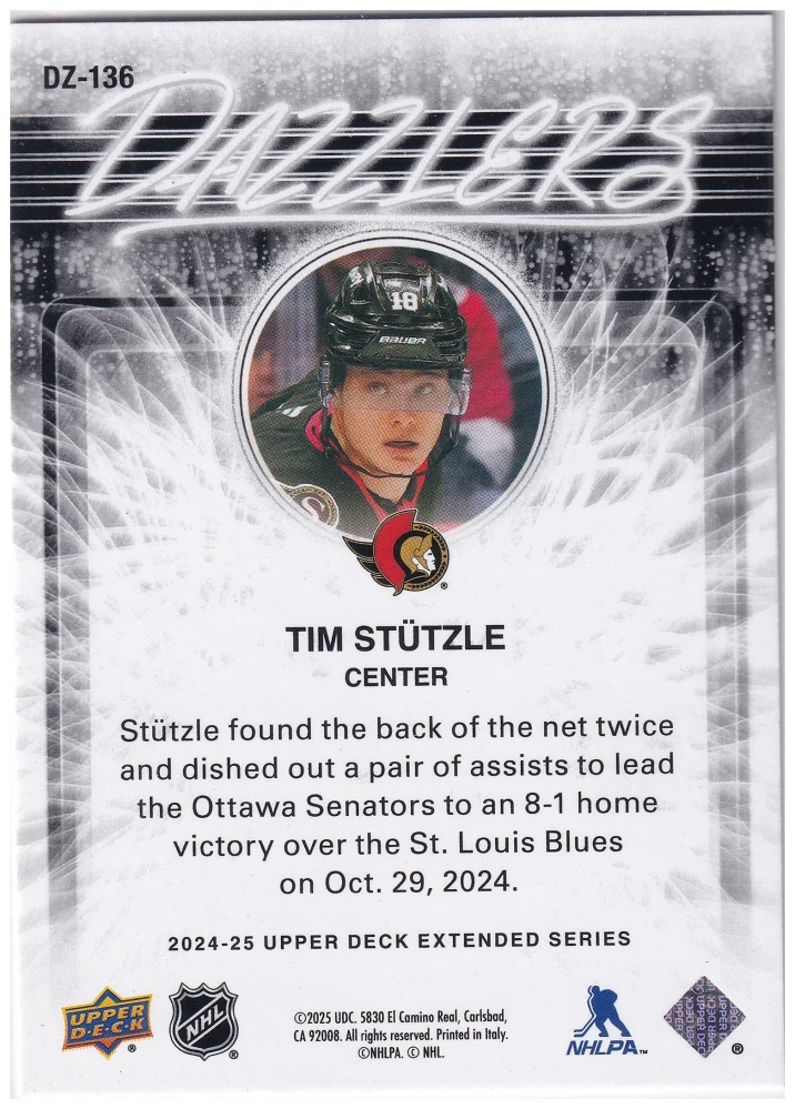 2024-25 UD Extended Series - Tim Stutzle - Dazzlers Blue #DZ-136