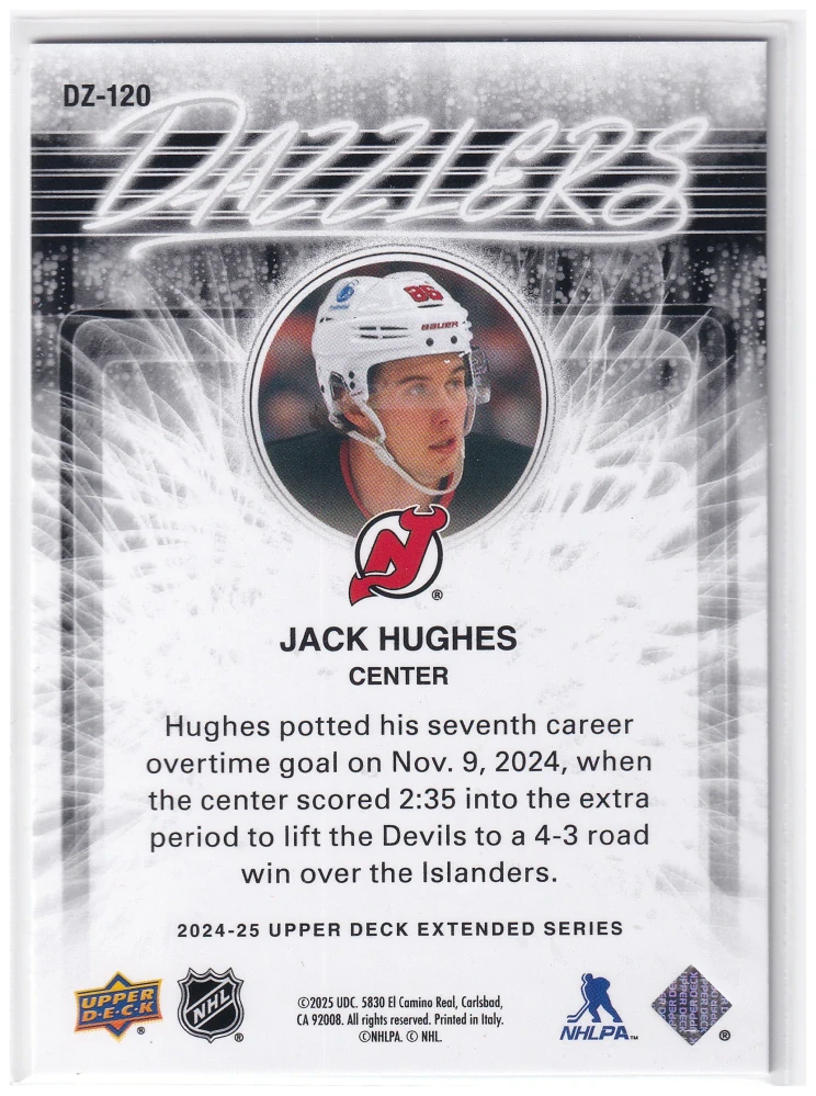 2024-25 UD Extended Series - Jack Hughes - Dazzlers Blue #DZ-120