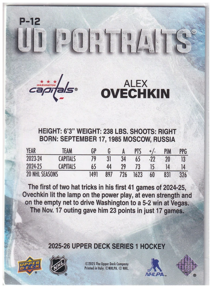 2025-26 UD Series 1 - Alex Ovechkin - UD Portraits #P-12
