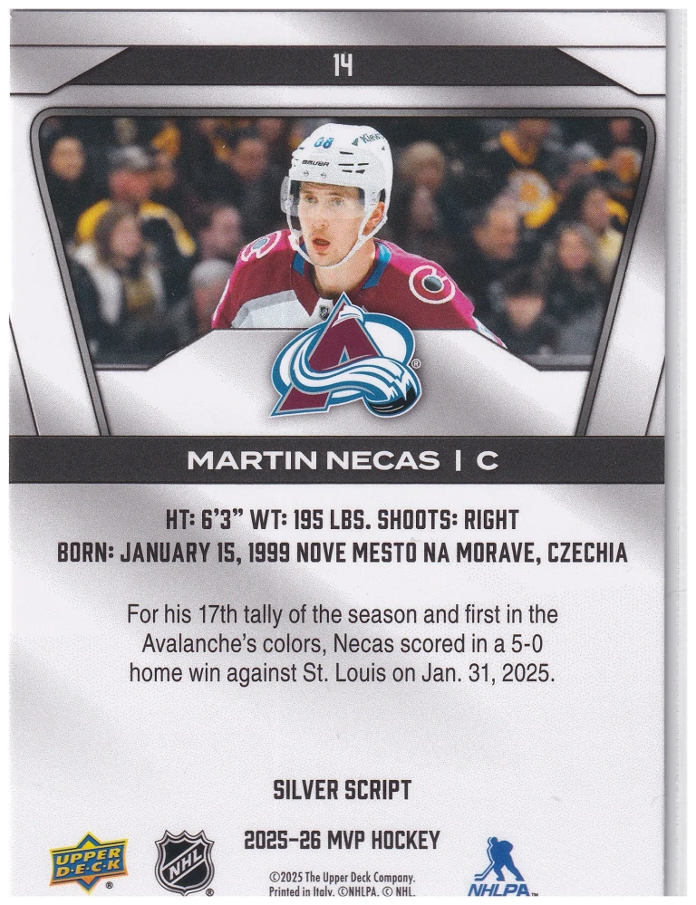 2025-26 UD MVP - Martin Nečas - Silver Script #14