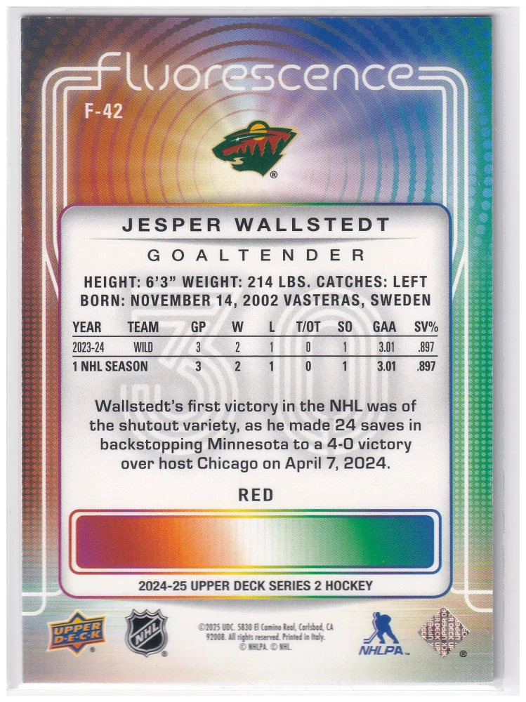 2024-25 UD Series 2 - Jesper Wallstedt - Fluorescence Red #F-42