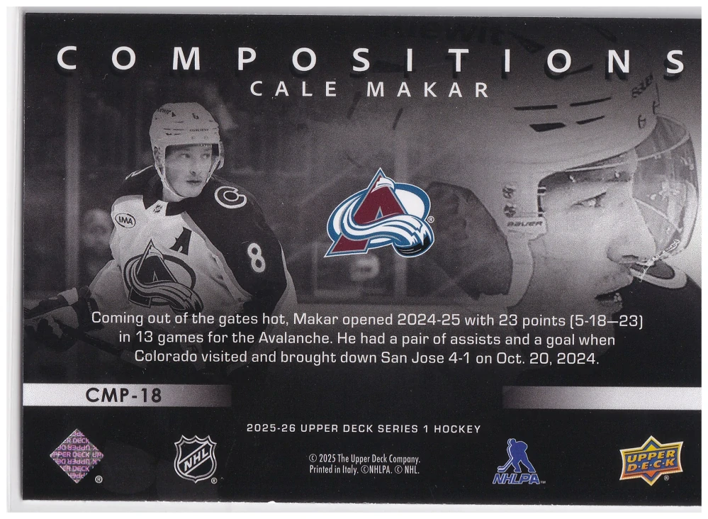 2025-26 UD Series 1 - Cale Makar - Compositions #CMP-18