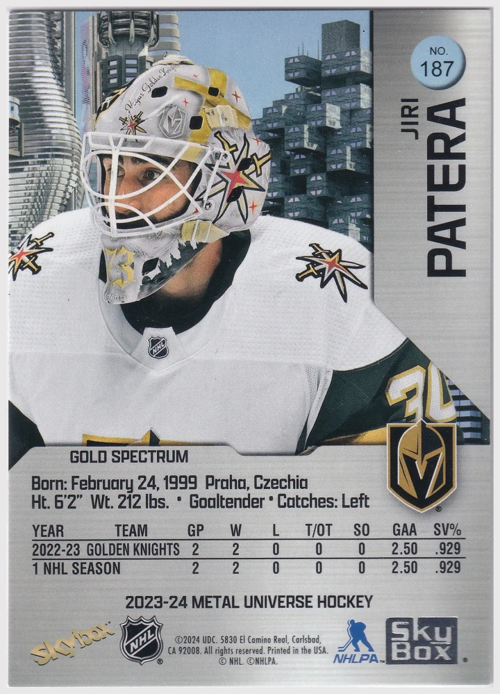 2023-24 UD Skybox Metal Universe - Jiří Patera - Gold Spectrum FX #187