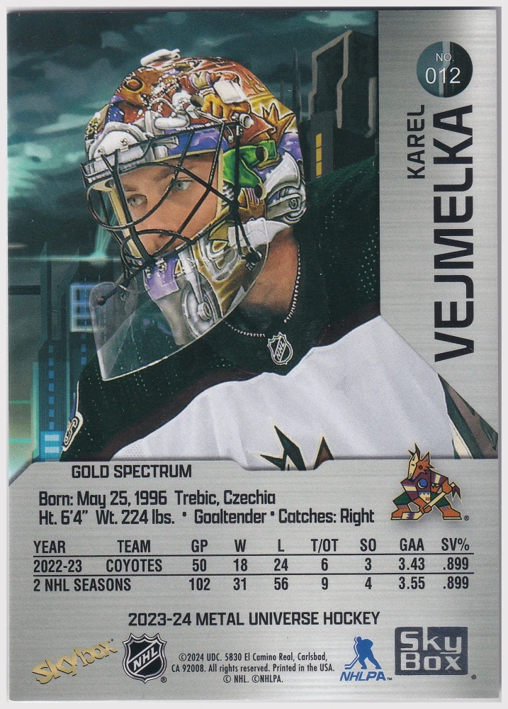 2023-24 UD Skybox Metal Universe - Karel Vejmelka - Gold Spectrum FX #012