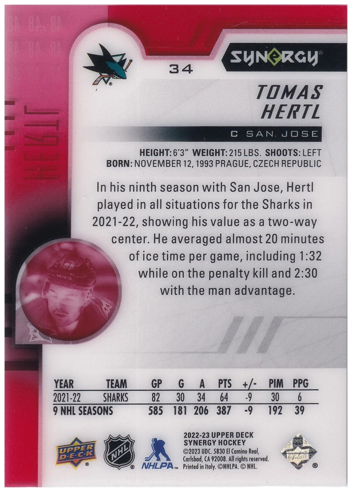 2022-23 UD Synergy - Tomáš Hertl #34