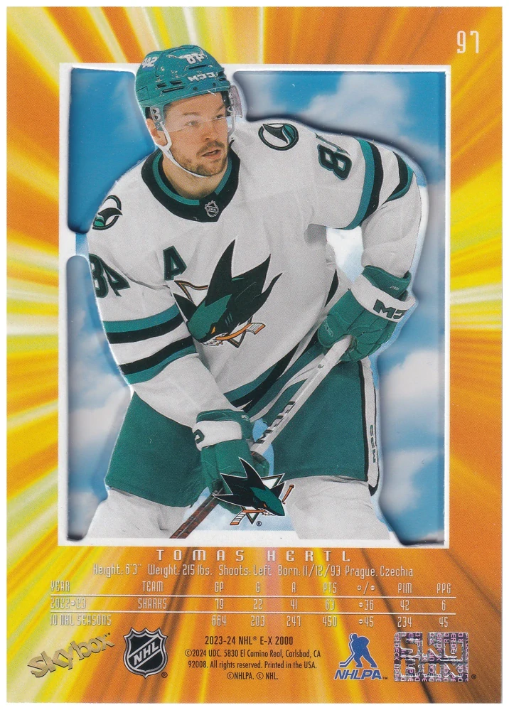 2023-24 UD Skybox E-X 2000 - Tomáš Hertl - White Rainbow Credentials #97