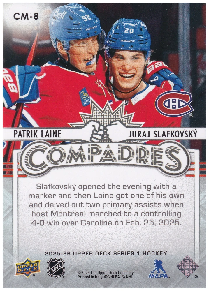 2025-26 UD Series 1 - Patrik Laine, Juraj Slafkovský - Compadres #CM-8