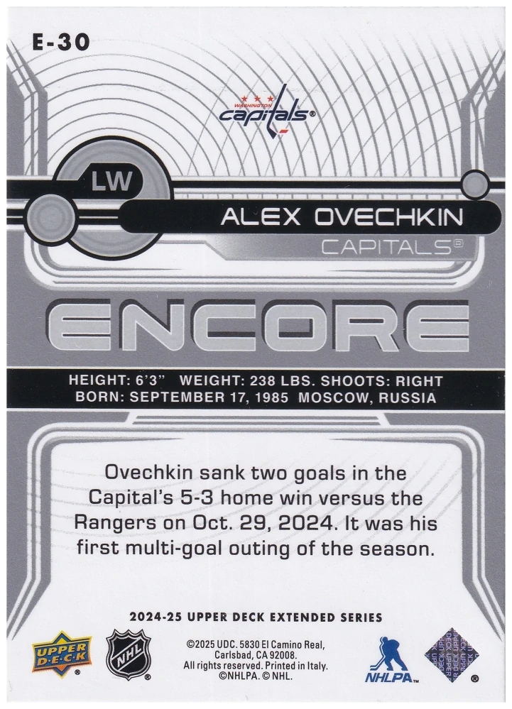 2024-25 UD Extended Series - Alex Ovechkin - Encore #E-30