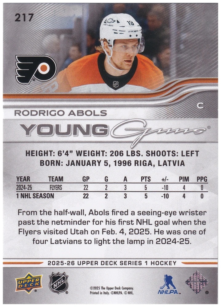 2025-26 UD Series 1 - Rodrigo Abols - Young Guns #217