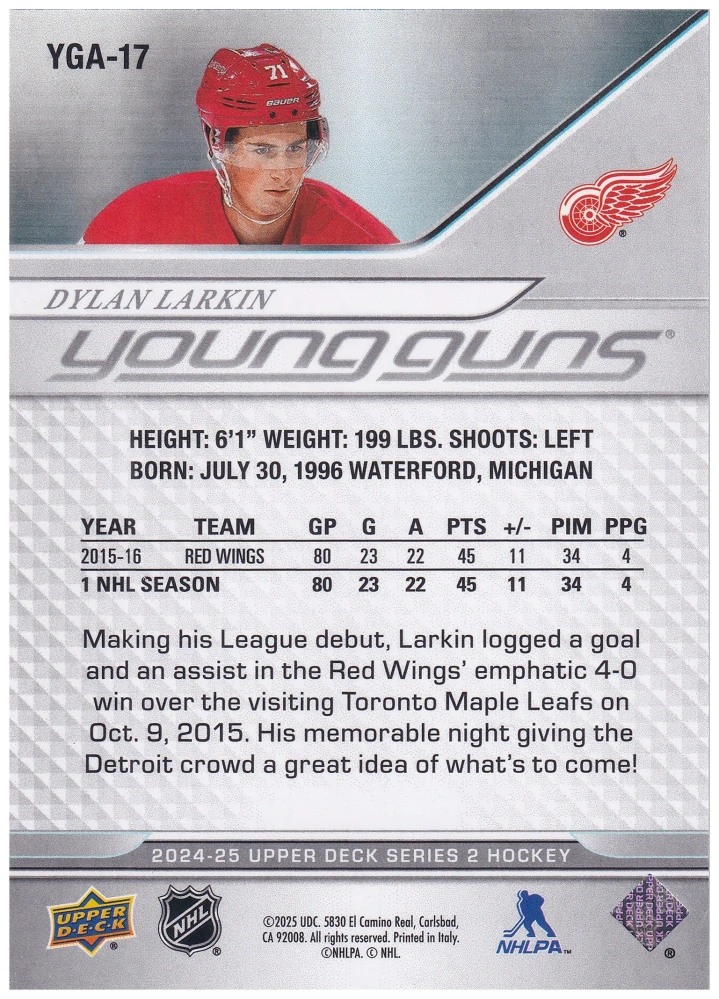 2024-25 UD Series 2 - Dylan Larkin - Young Guns Achievement #YGA-17