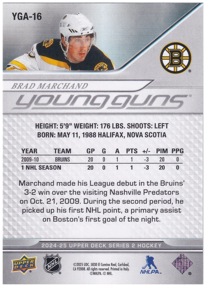 2024-25 UD Series 2 - Brad Marchand - Young Guns Achievement #YGA-16