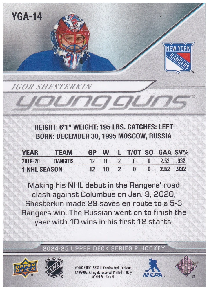 2024-25 UD Series 2 - Igor Shesterkin - Young Guns Achievement #YGA-14