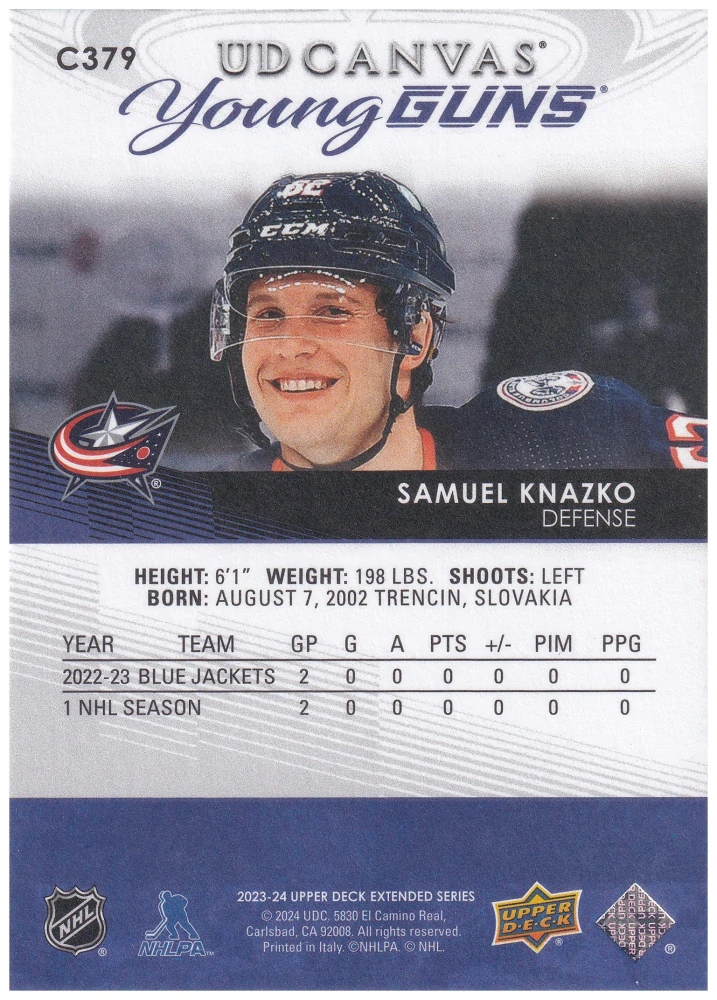 2023-24 UD Extended Series - Samuel Kňažko - Young Guns Canvas #C379