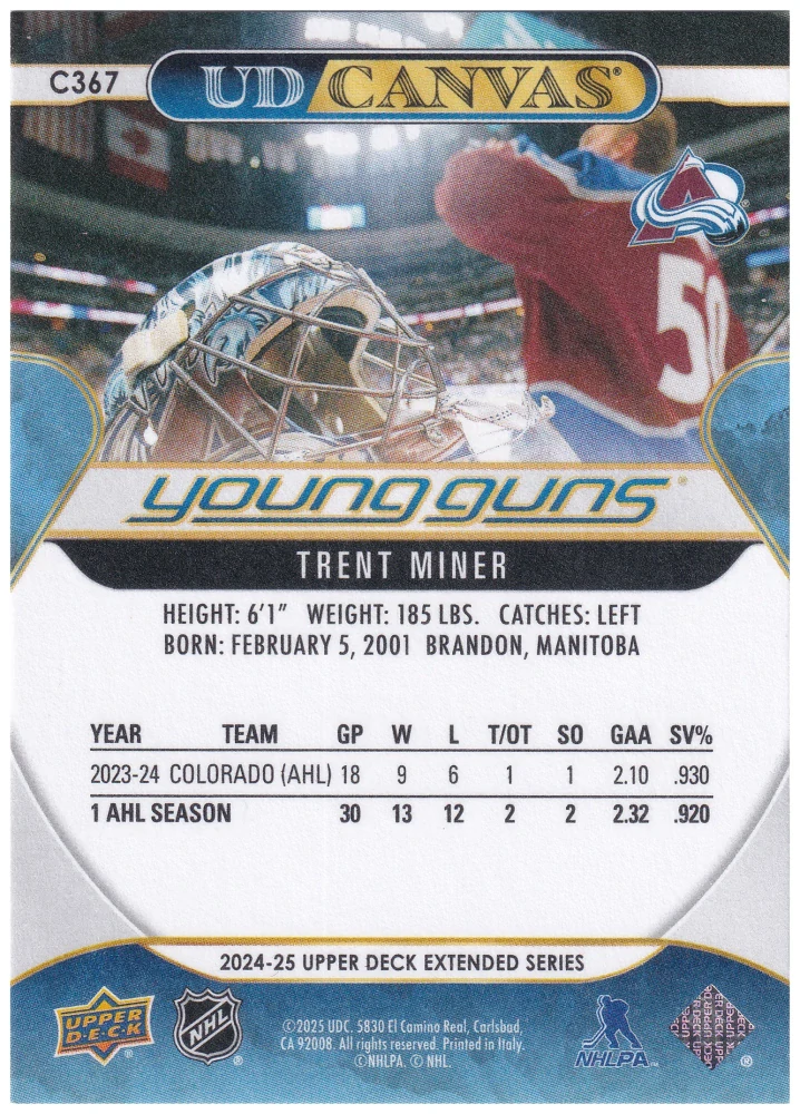2024-25 UD Extended Series - Trent Miner - Young Guns Canvas #C367