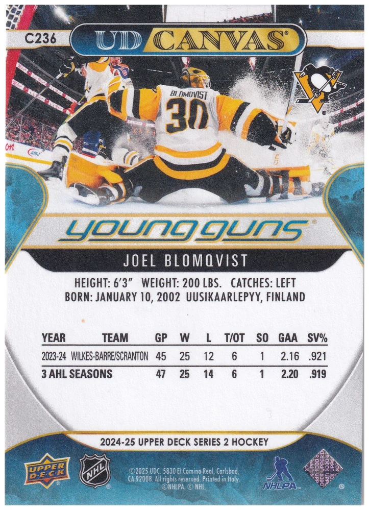 2024-25 UD Series 2 - Joel Blomqvist - Young Guns Canvas #C236