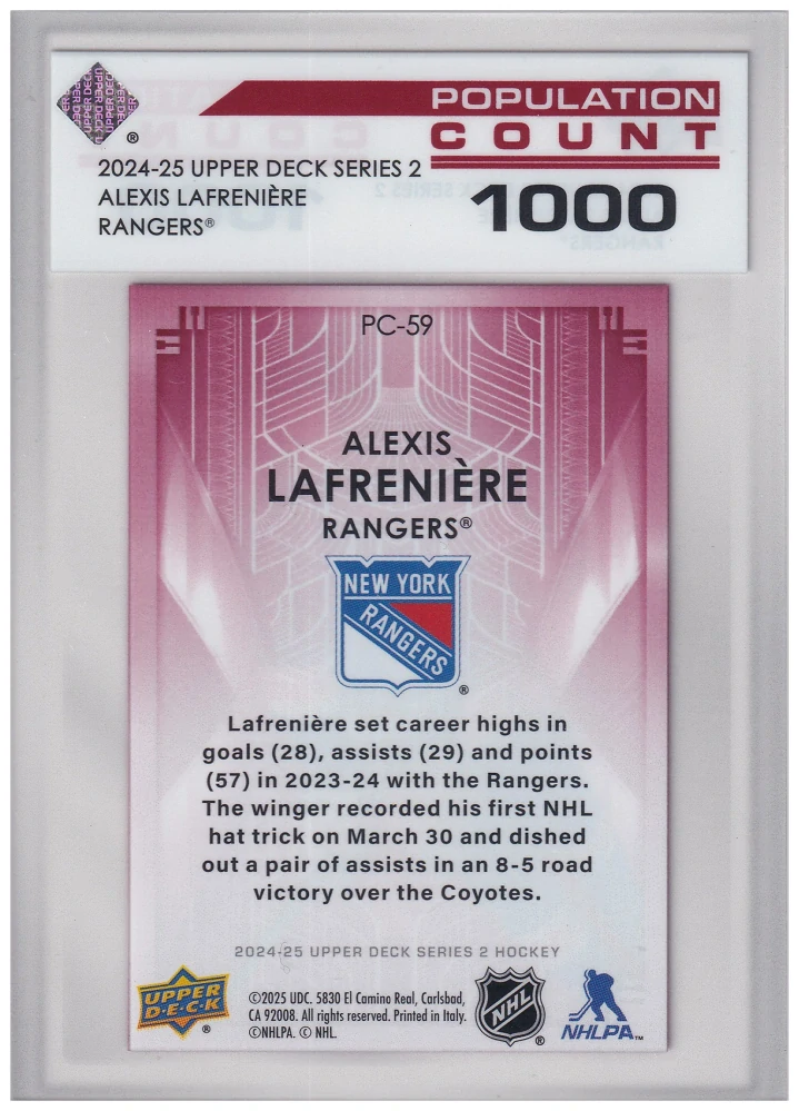 2024-25 UD Series 2 - Alexis Lafreniere - Population Count 1000 #PC-59