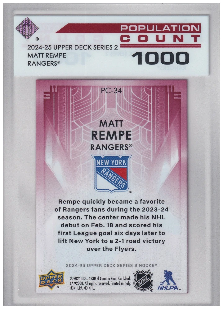 2024-25 UD Series 2 - Matt Rempe - Population Count 1000 #PC-34