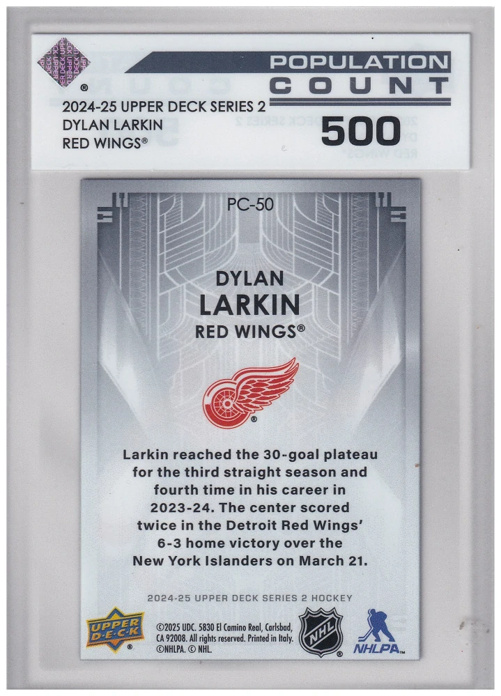 2024-25 UD Series 2 - Dylan Larkin - Population Count 500 #PC-50