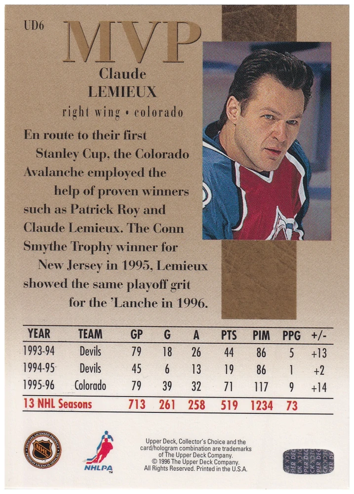 1996-97 UD Collectors Choice - Claude Lemieux - MVP Gold #UD6