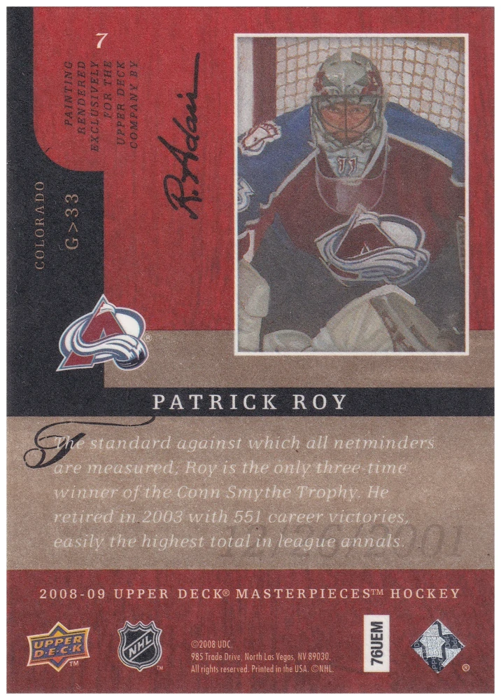 2008-09 UD Masterpieces - Patrick Roy #7