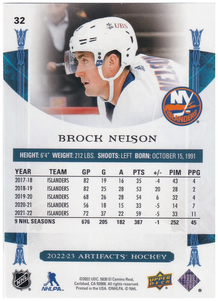 2022-23 UD Artifacts - Brock Nelson - Purple /25 #32