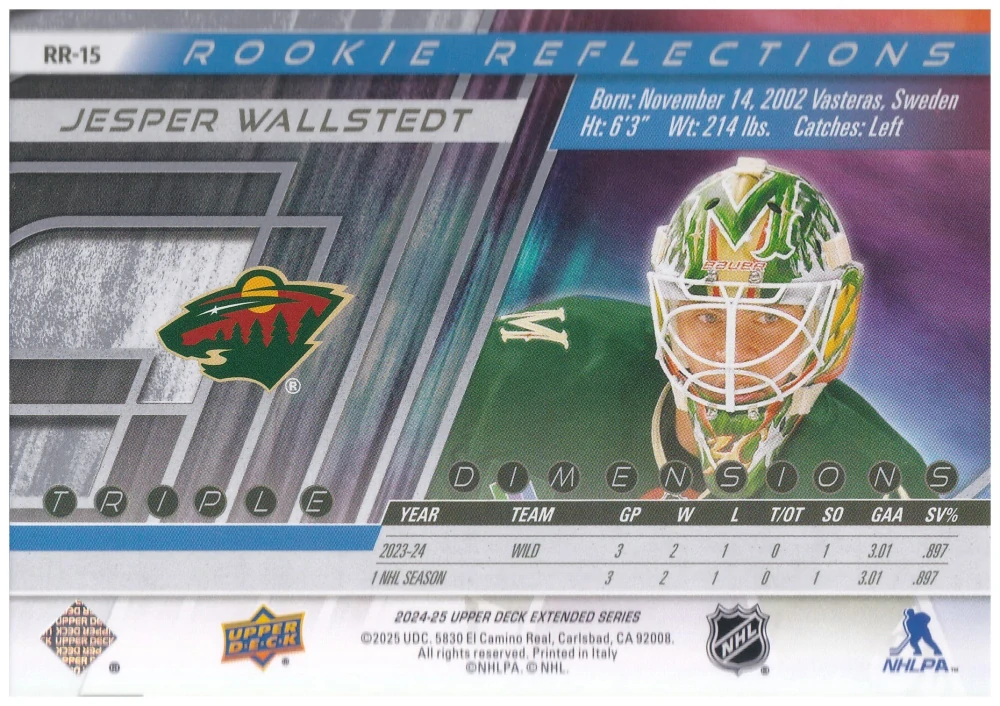2024-25 UD Extended Series - Jesper Wallstedt - Rookie Reflections #RR-15