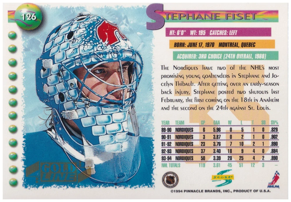 1994-95 Score - Stephane Fiset - Gold Line #126