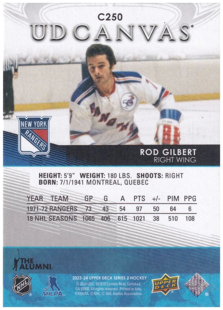 2023-24 UD Series 2 - Rod Gilbert - Retired Stars Canvas #C250