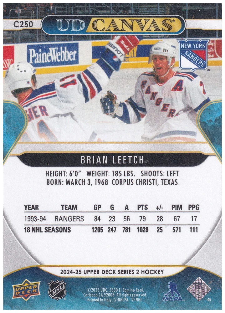 2024-25 UD Series 2 - Brian Leetch - Canvas Retired #C250
