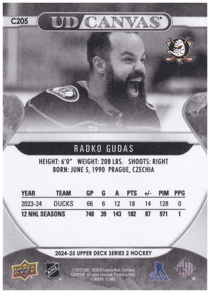 2024-25 UD Series 2 - Radko Gudas - Canvas Black & White #C205