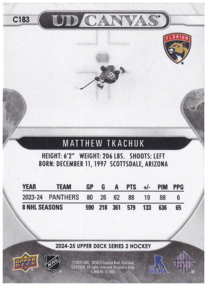 2024-25 UD Series 2 - Matthew Tkachuk - Canvas Black & White #C183