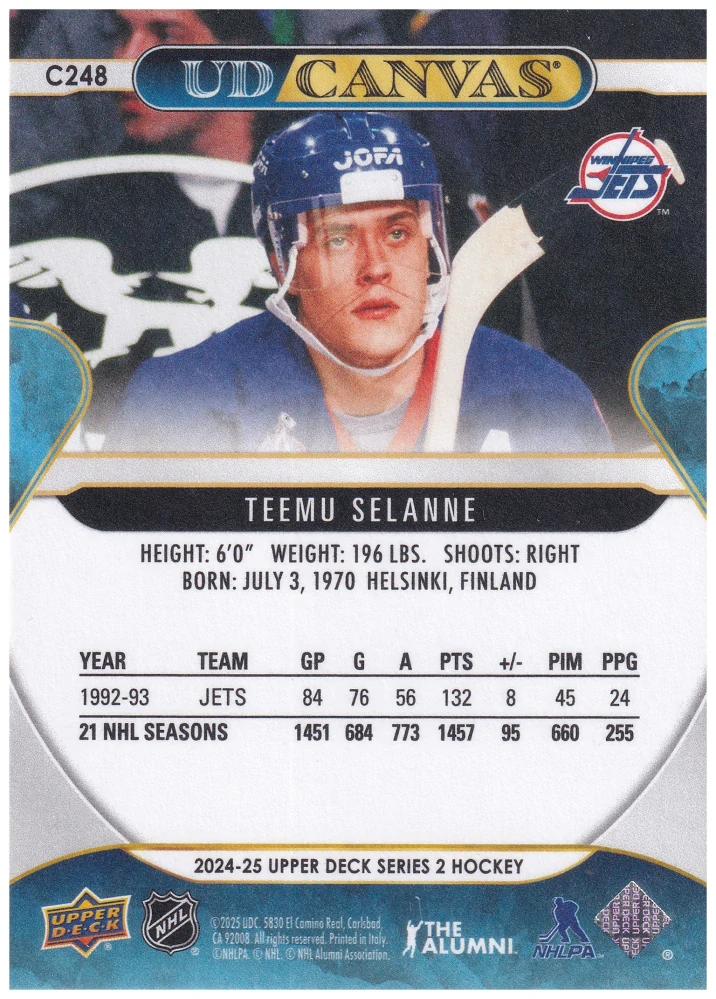 2024-25 UD Series 2 - Teemu Selanne - Canvas Retired #C248