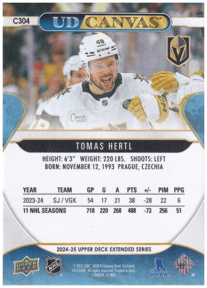 2024-25 UD Extended Series - Tomáš Hertl - Canvas #C304