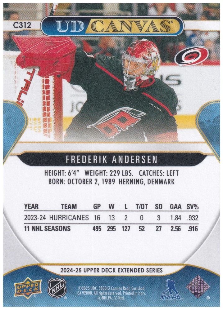 2024-25 UD Extended Series - Frederik Andersen - Canvas #C312