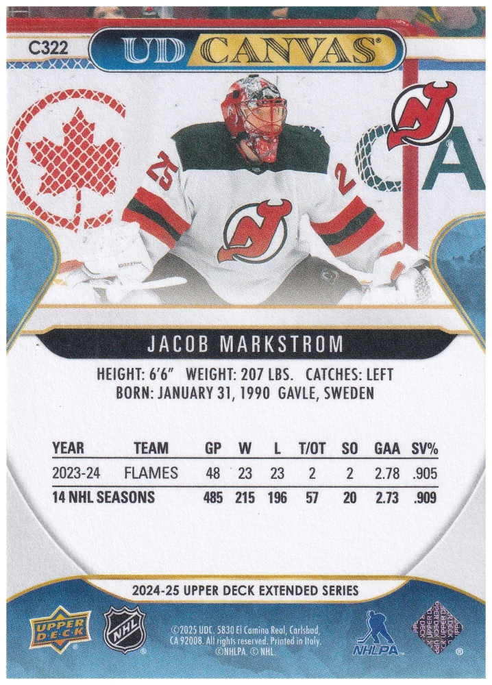 2024-25 UD Extended Series - Jacob Markstrom - Canvas #C322