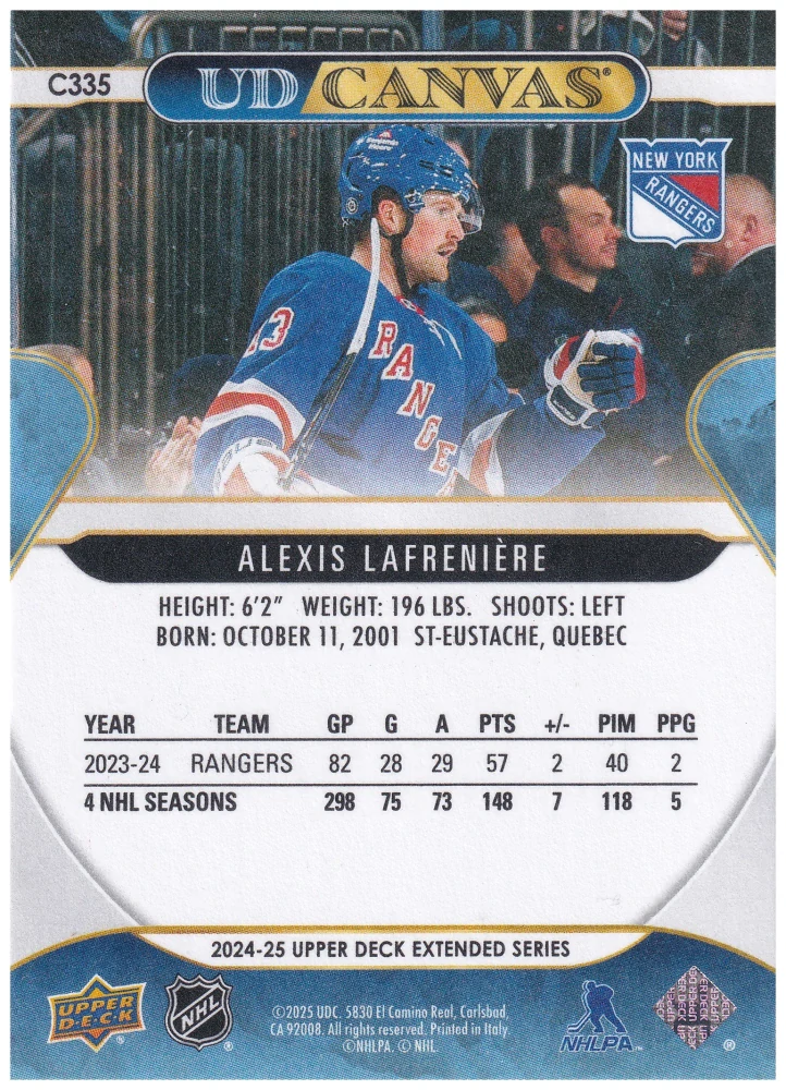 2024-25 UD Extended Series - Alexis Lafreniere - Canvas #C335