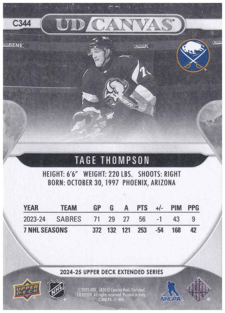 2024-25 UD Extended Series - Tage Thompson - Canvas Black #C344