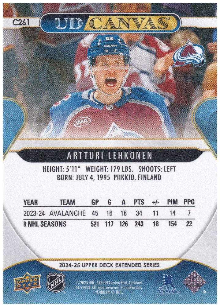2024-25 UD Extended Series - Artturi Lehkonen - Canvas #C261