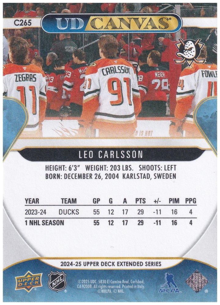 2024-25 UD Extended Series - Leo Carlsson - Canvas #C265