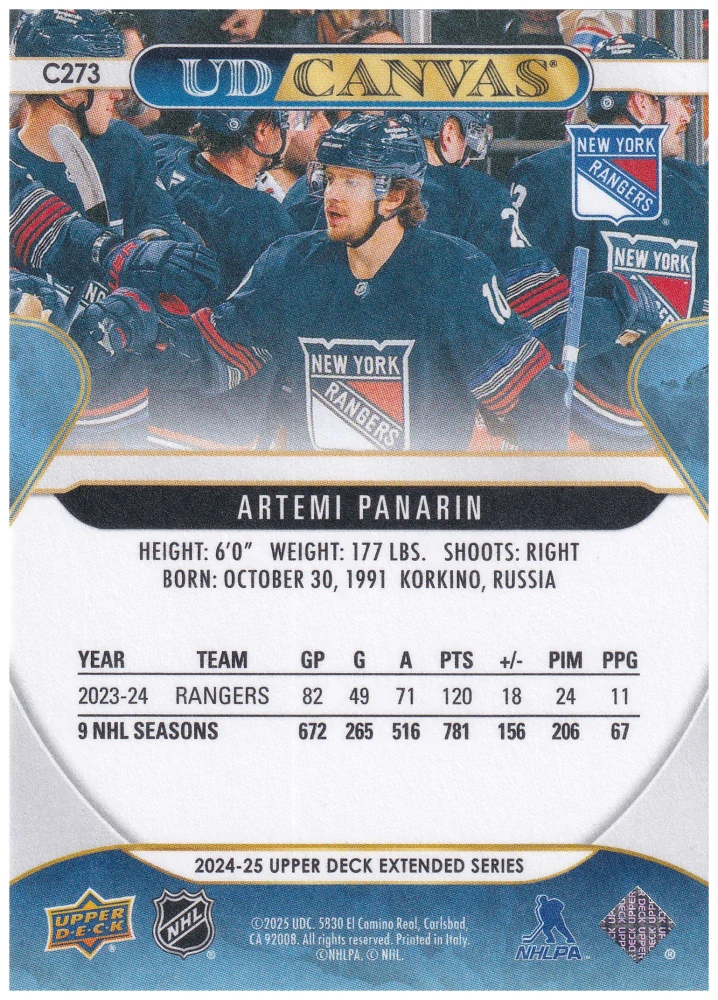 2024-25 UD Extended Series - Artemi Panarin - Canvas #C273