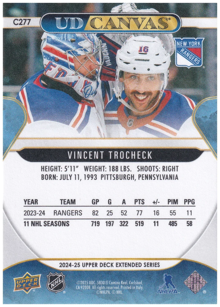 2024-25 UD Extended Series - Vincent Trocheck -  Canvas #C277