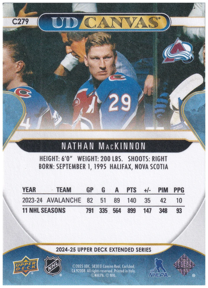 2024-25 UD Extended Series - Nathan MacKinnon - Canvas #C279