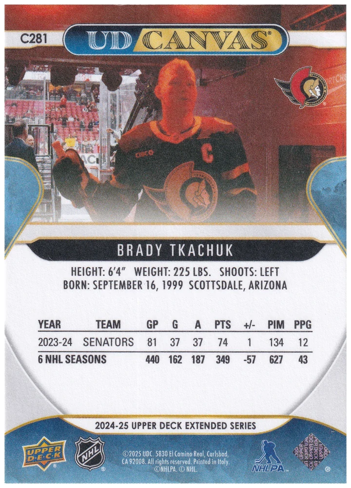 2024-25 UD Extended Series - Brady Tkachuk - Canvas #C281