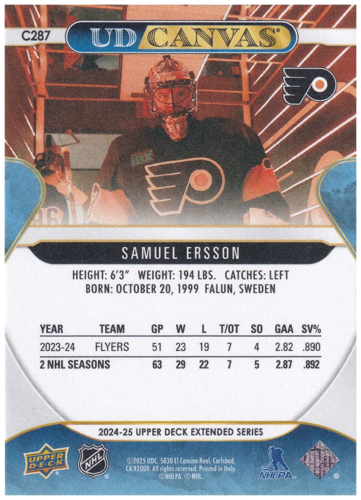 2024-25 UD Extended Series - Samuel Ersson - Canvas #C287