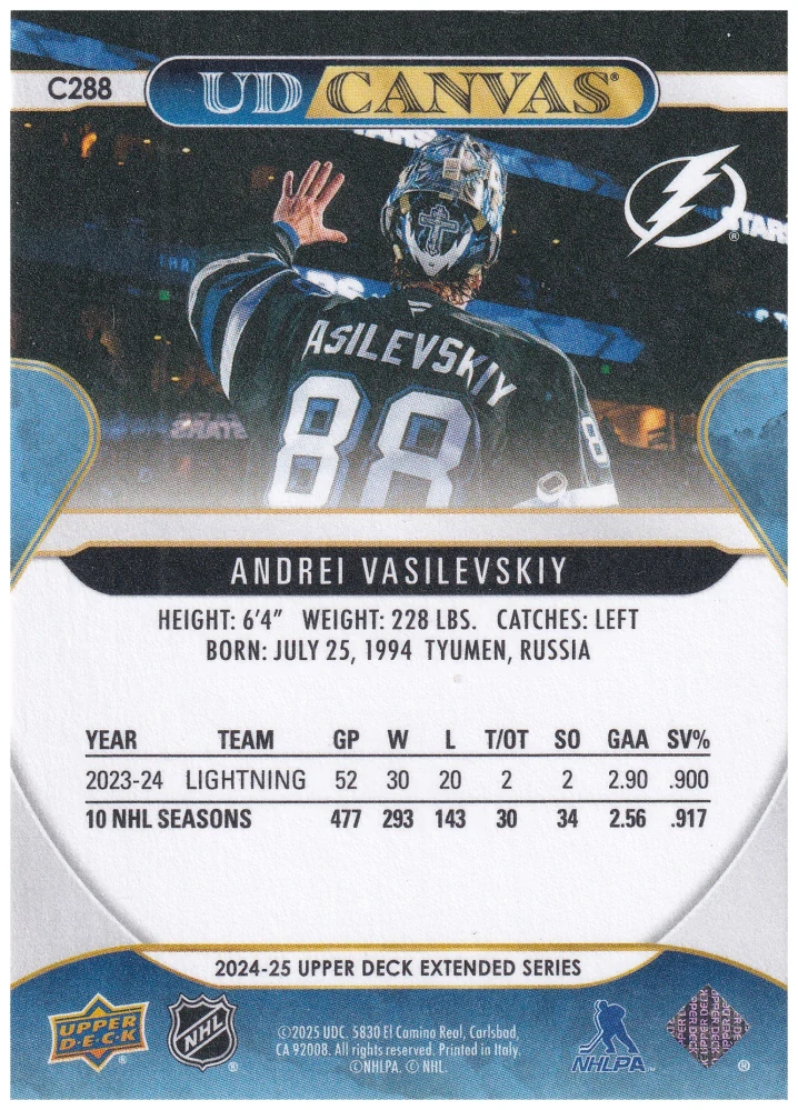 2024-25 UD Extended Series - Andrei Vasilevskiy - Canvas #C288